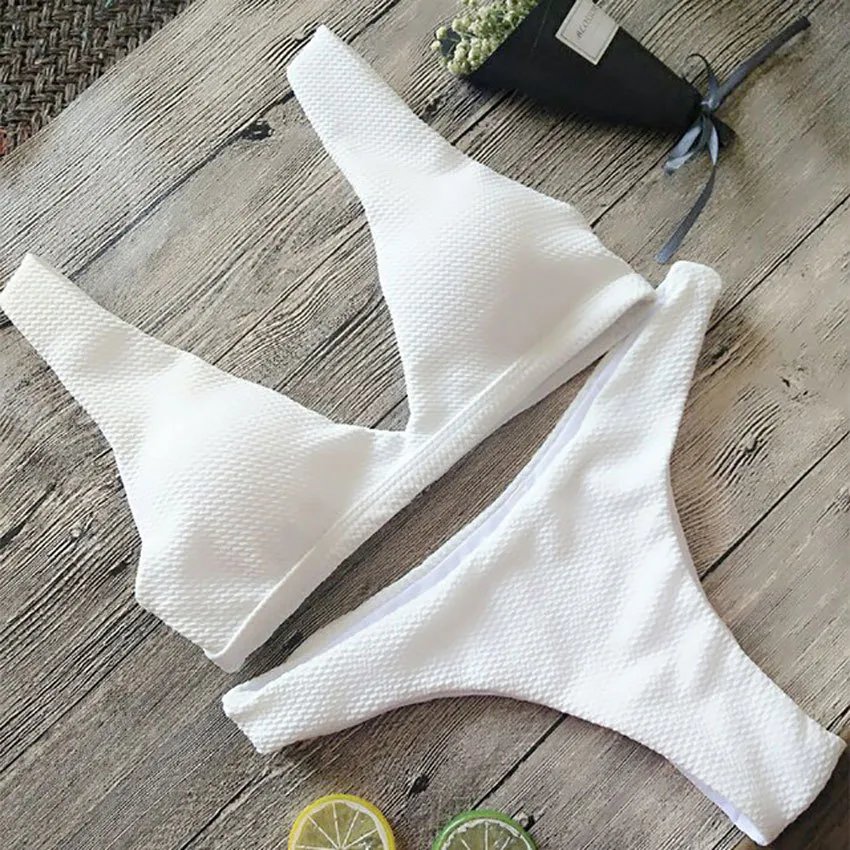 Seksi Beyaz Nervürlü Bikini 2020 Kadın Mayo Kadın Mayo İki Adet Bikini Seti Push Up Bath Mayo Yüzmek Lady Y0220