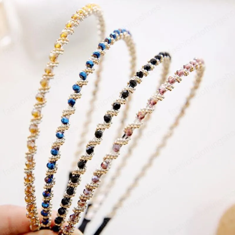 Nakrycia głowy Moda Kobiety Hair Hoop Damskie Kryształ Rhinestone Pearl Opaska Hairband Pałąk Kawałek Włosów Zespół Akcesoria Błyszczący Luksus