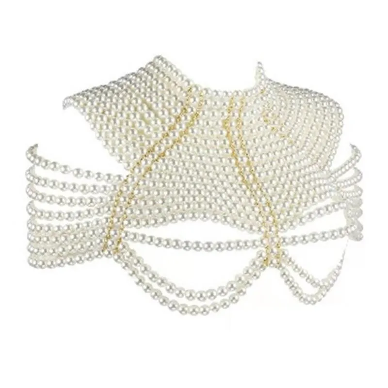 Łańcuchy zerowe kobiety naśladowanie perełki z koralikami dławika naszyjnik łańcuch nadwozia szal biżuteria biżuteria luksusowy kostium dekoracyjny