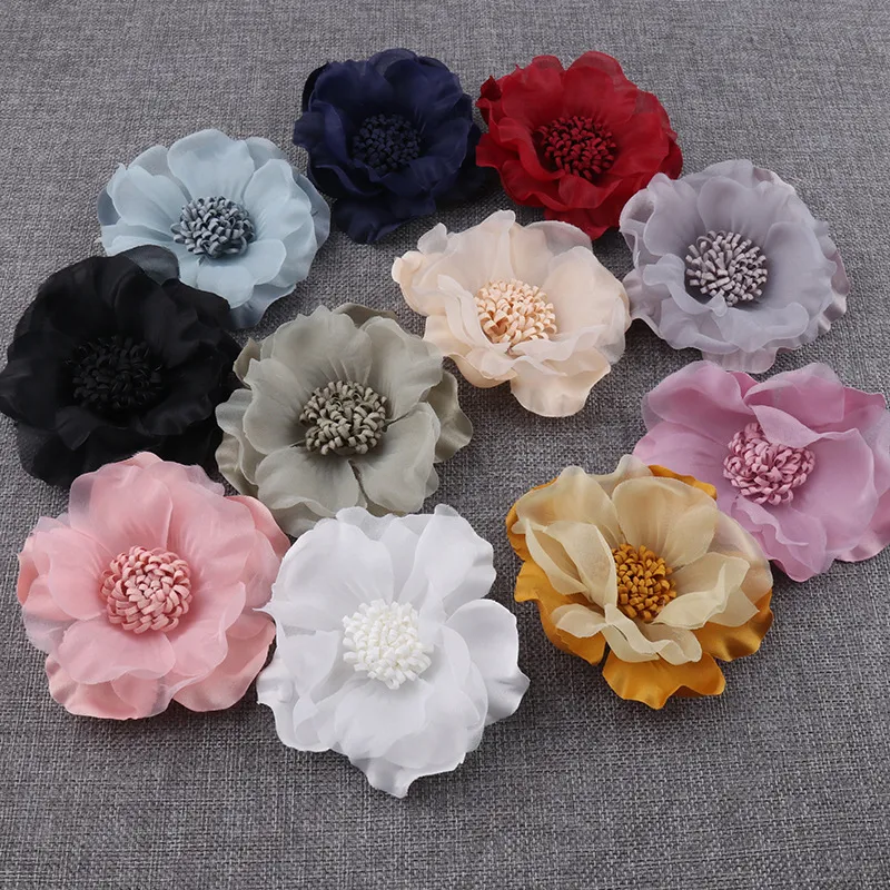 Accessori vestiti da 10 cm a forma di chiffon a forma di fiore fai -da -te simulazione fatta per cappelli da cappello grande costume tessuto