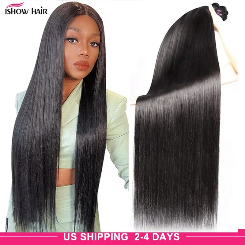 Ishow 8-30 Inch Mink Brazilian Wefts Weave Body Wave Straight Loose Deep Water Human Hair Bundles Extensions Peruvian for Women Black Color