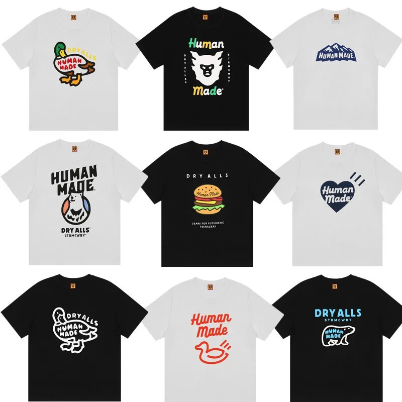 Camisetas hechas por humanos para hombres y mujeres, camiseta holgada de algodón con estampado de pato de dibujos animados de manga corta de diseñador para parejas