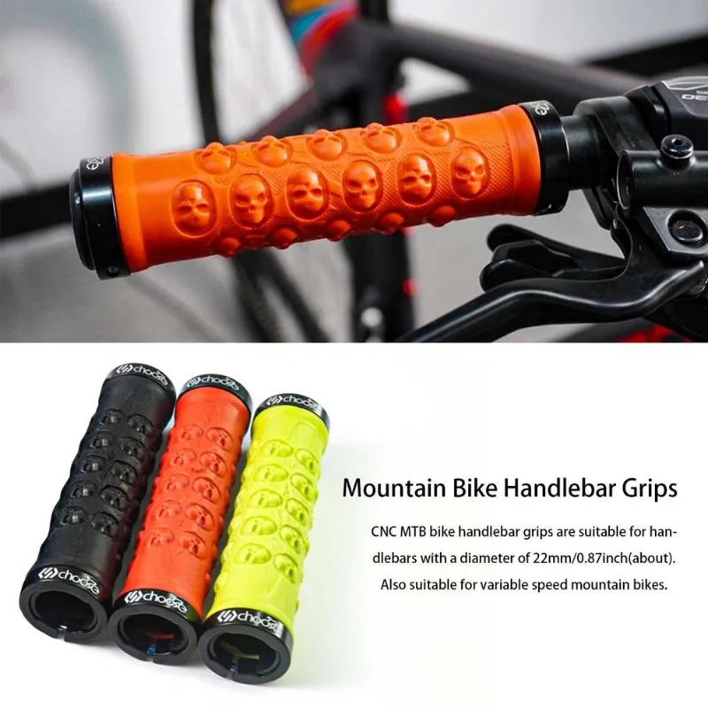 Bike Handlebars &Components Skeleton Head Bicycle Handlebar Cover MTB Grips Smooth Soft Rubber Anti-slip Handle Grip Lock Bar End