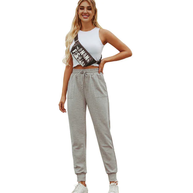 2021 sommer Weibliche Jogger Hosen frauen Jogginghose Lässig Hohe Taille Stilvolle Breite Bein Hosen Q0801