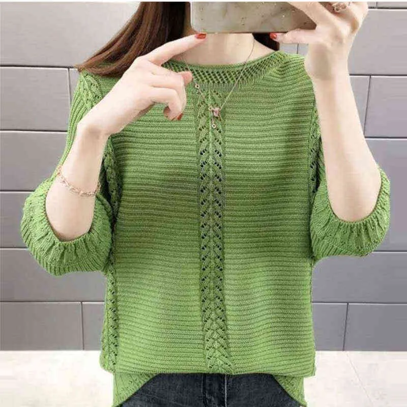 Korean Fashion Pink White Green Sweater Vintage Hollow Out Knit Top Pull Femme Pullovers Loose Casual Sueters De Mujer Clothing 211109