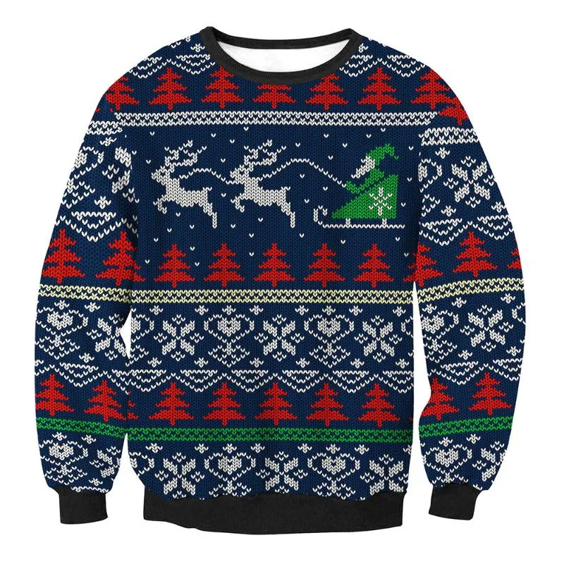 Suéteres masculinos 2021 Camisol de Natal 3d Elk Animal Funnamente Pullovers impressos fofos Tops Autumn Winter Winter Ugly Jumper Unissex Coat de casaco