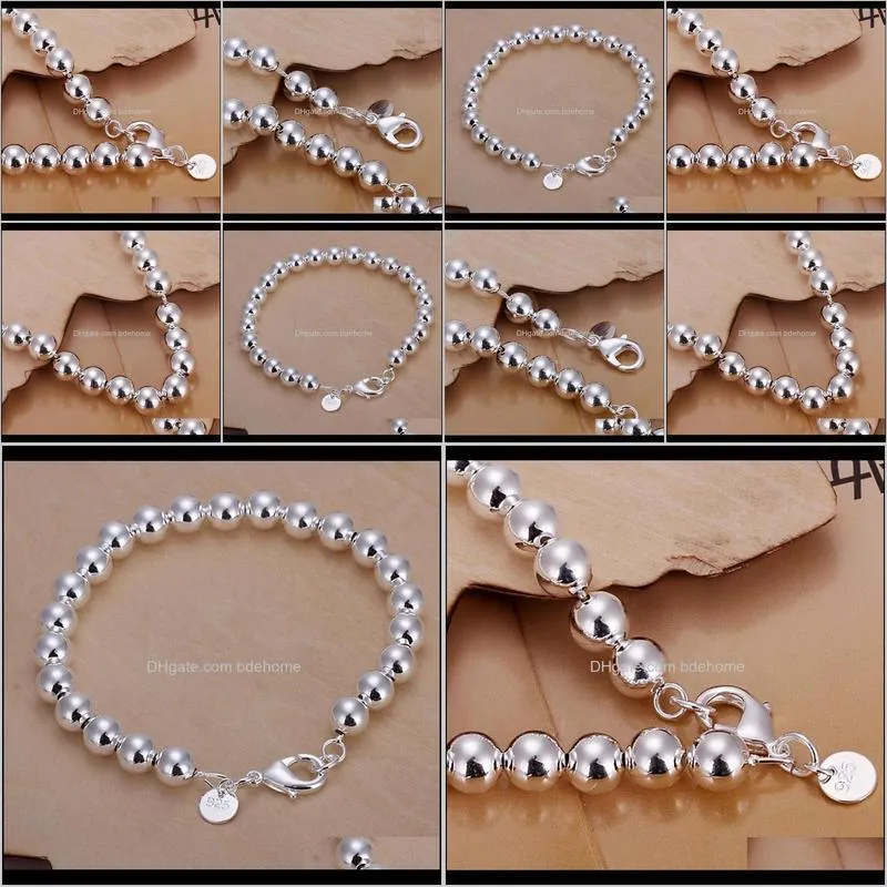 wholesale high quality fashion silver color jewelry charm 8mm chain bead bracelets h126 couple bracelet gifts for women wedding