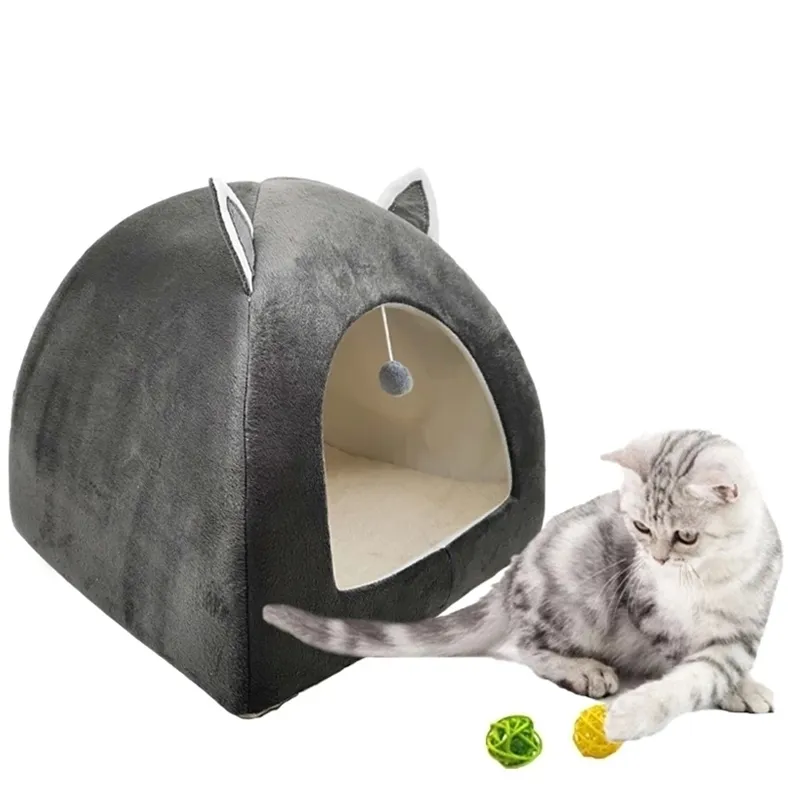 Tente de chat nid d'hiver lit pliable intérieur chiot mascottes casa grotte maison pour animaux de compagnie avec coussin doux en peluche 211111