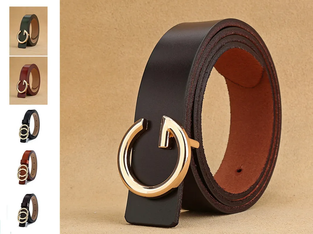 High Quality genuine leather woman luxury belts Brand Belt for woman's Jeans G buckle Strap Waistband Round Ring buckle cowskin Y0909