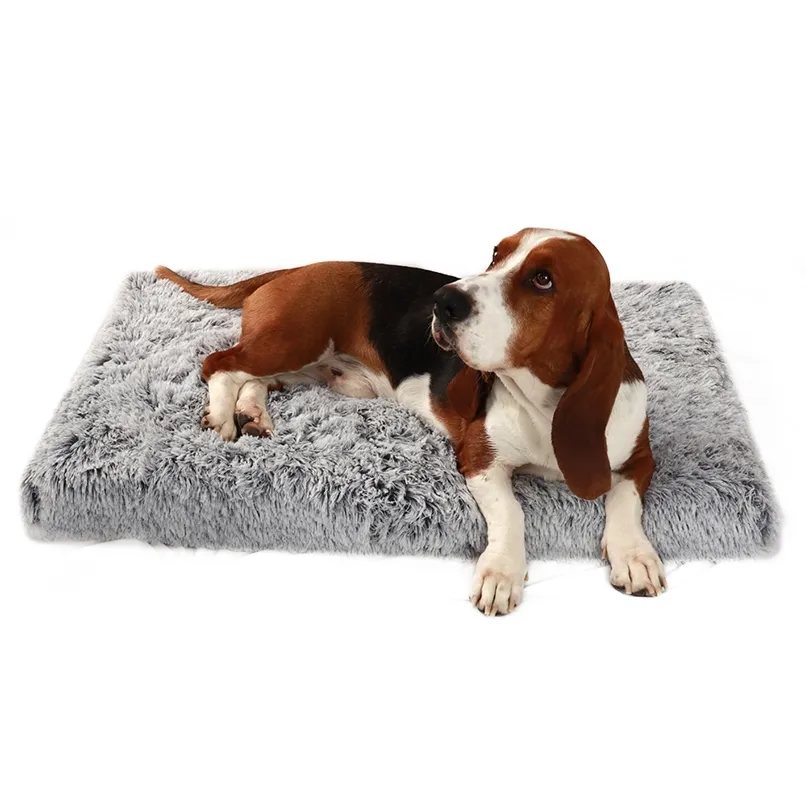 Large Dog Bed Zipper Pet Sofas Beds Cat Mats Removable Cover Square Plush Washable Solid Color Pet Cat Mats Winter Warm Sleeping 210924