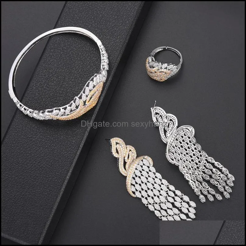 Earrings & Necklace LARRAURI Luxury Tassels Drop Earring Saudi Arabia Jewelry Sets Mixed Women Wedding Cubic Zirconia Jewellery