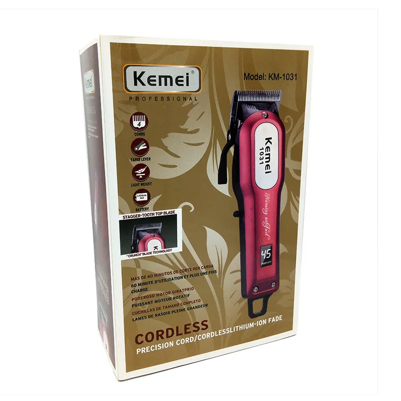 KEMEI KM-1031 Profesyonel Saç Clipper Elektrikli Saç Sakal Düzeltmeni Güçlü Tıraş Eşyeri Kablosuz Kesme Makinesi