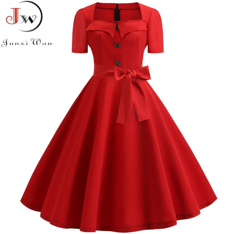 Kvinnor Sommarklänning Elegant Retro Vintage 50s 60s RockeBilly Swing Pinup Klänningar Casual Plus Size Red Party Vestidos 210623