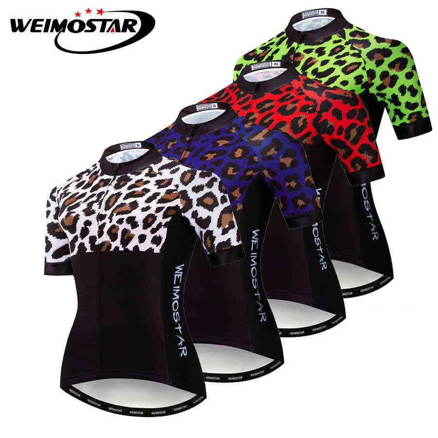 2021 Weimostar Women Cycling Jersey Camicia a maniche corte Mujer Mountain Bike Top Abbigliamento Team Bicicletta Maillot Ciclismo Leopard H1020