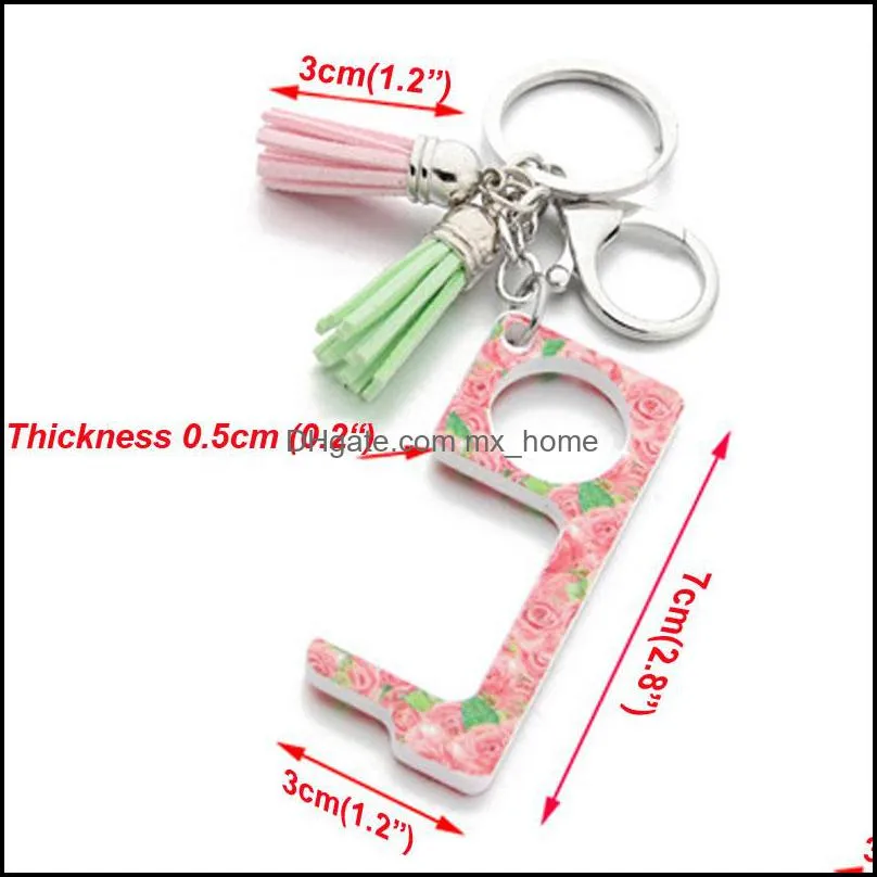 Creative Touchless Door Opener Tassel Pendant Handheld Keychain No Touch Key Tools Public Surface Protection Press Elevator Key Tool