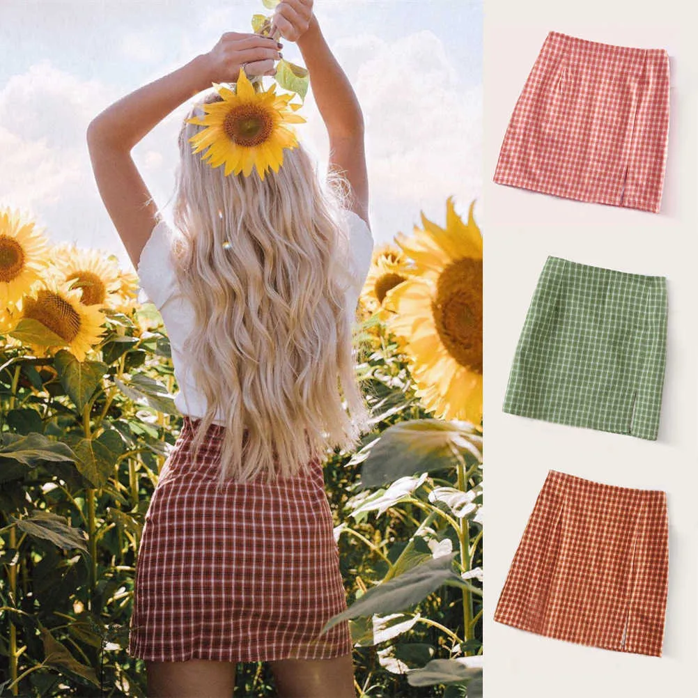 Yellow plaid skirt zipper hotsell