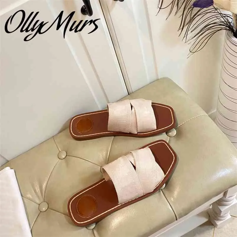 Ollylmurs lente zomer luxe merk slippers brief gedrukt flats dia's schoen zapatos mujer 210622