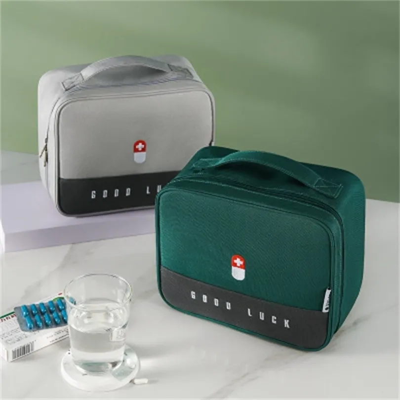 Borsa per kit di pronto soccorso in tessuto per uso domestico, scatola per medicinali portatile da viaggio di grande capacità, 211102