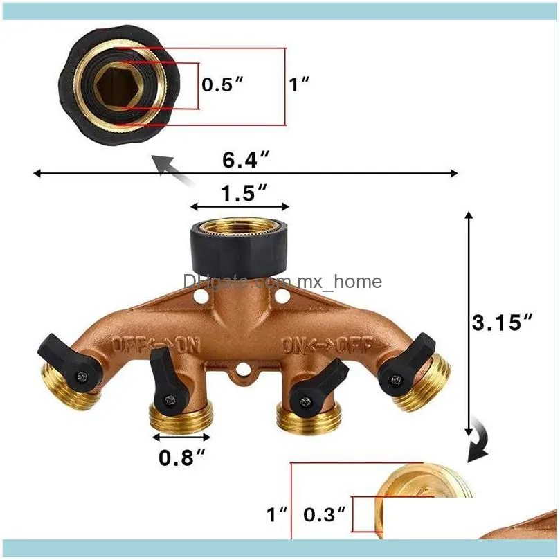Garden Hose Splitter Brass 2/4 Way Tap Connector With Tape 3/4`` Pipe For Irrigation Watering System Tools Equipments