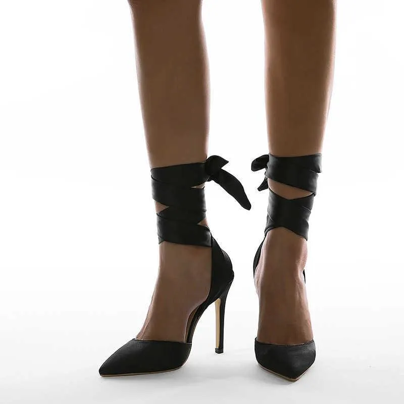Scarpe eleganti 2021 Sandali alti da donna con lacci ad anello da 35 a 42 piedi con tacco sottile e nastro cavo