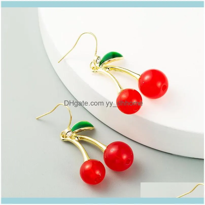 Dangle & Chandelier Korean Earrings Fruit Cherry Red Long Cute Simple Fashion Forwomen Wholesale Earring