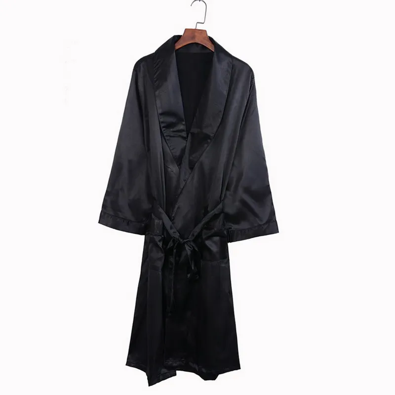 Schwarze Lounge-Nachtwäsche aus Seide, Nachtwäsche für Männer, bequeme seidige Bademäntel, edler Morgenmantel, Schlafmäntel für Männer, Plus_voghion.com