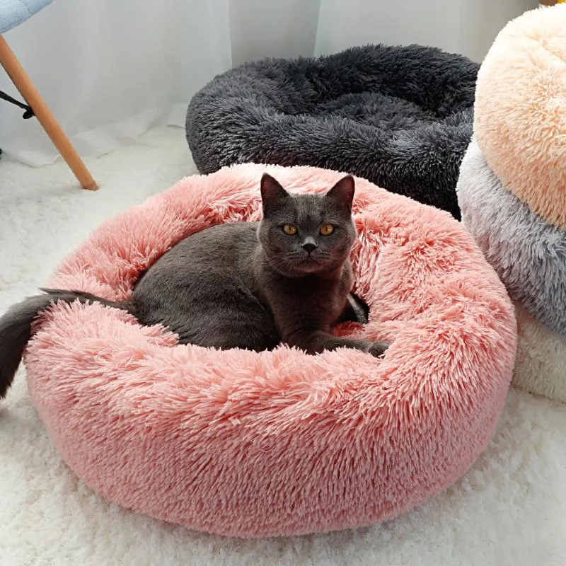 Kenlels Pens Comfy Plush Pet Dog Bed Hondenmand Zmywalny okrągły uspokajający poduszka sofa Mata Kennel Donut Łóżka Dom Dla dużych