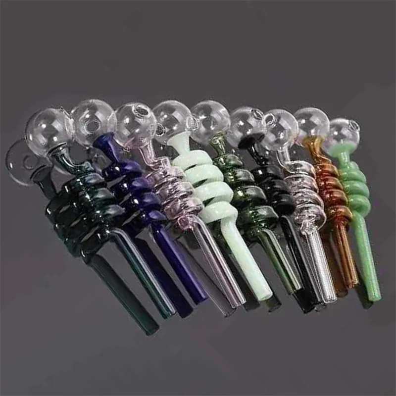 14 cm gebogene spiralförmige Glas-Ölbrenner-Rohre, protable, bunt, günstig, Großhandel, Wasserölrohr, Pfeifenraucherzubehör