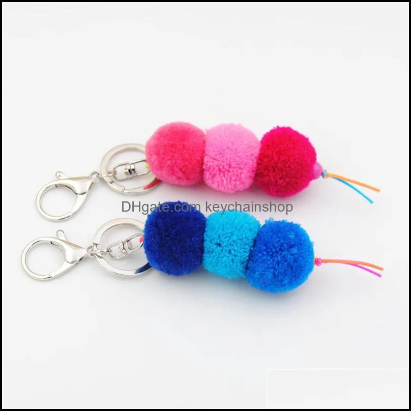1pc Gradient Color Ball Keychains Pompon Keyring Charm Women Bag Pendant Summer Jewelry