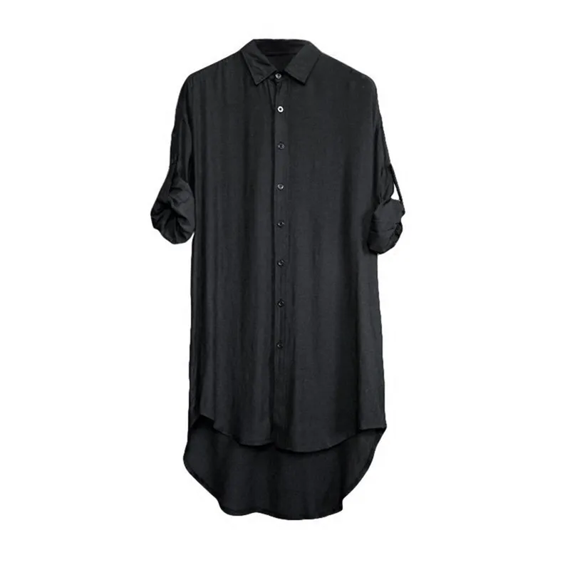 IDOPY PUNKスタイルのシャツ延長長いラウンド裾のヒップホップストリートブラウストップスゴシック210626