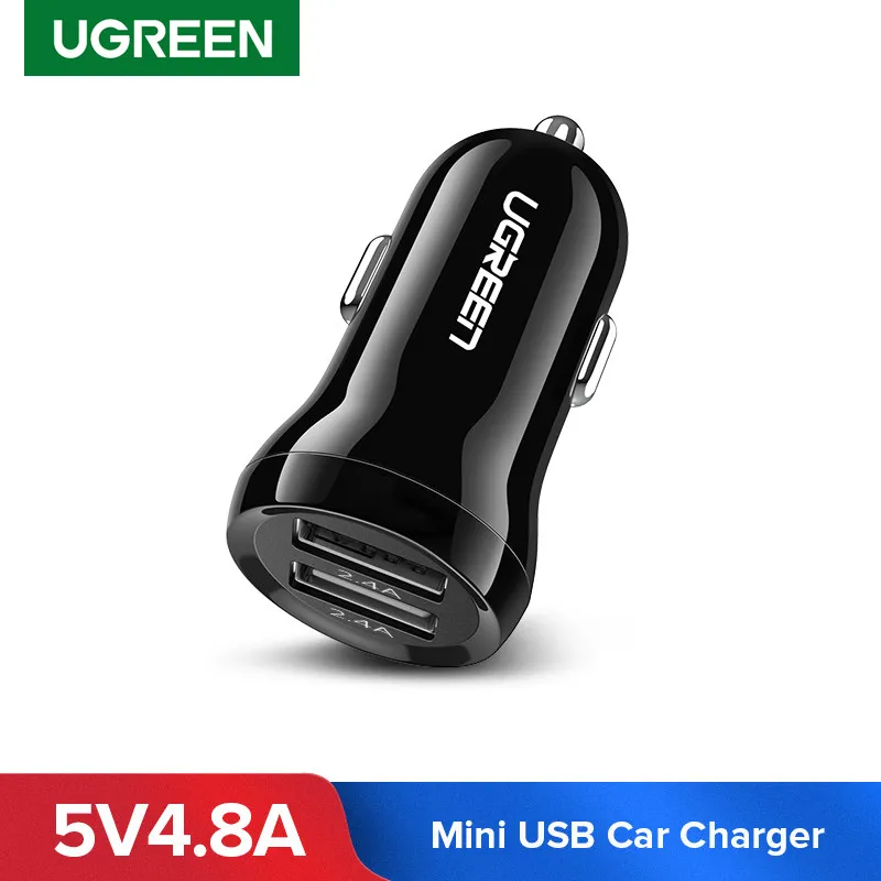 Ugreen 4.8A Dual USB voor mini-telefoonadapter in Auto-accessoires Snelle opladen Auto-oplader
