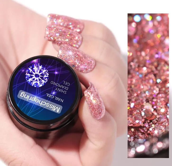 cassa rotonda di alta qualità argento lucido diamante scintillante oro paillettes gelpolish Soak Off Nail Gel Polish Nail Art Gel unghie colla per smalto UV