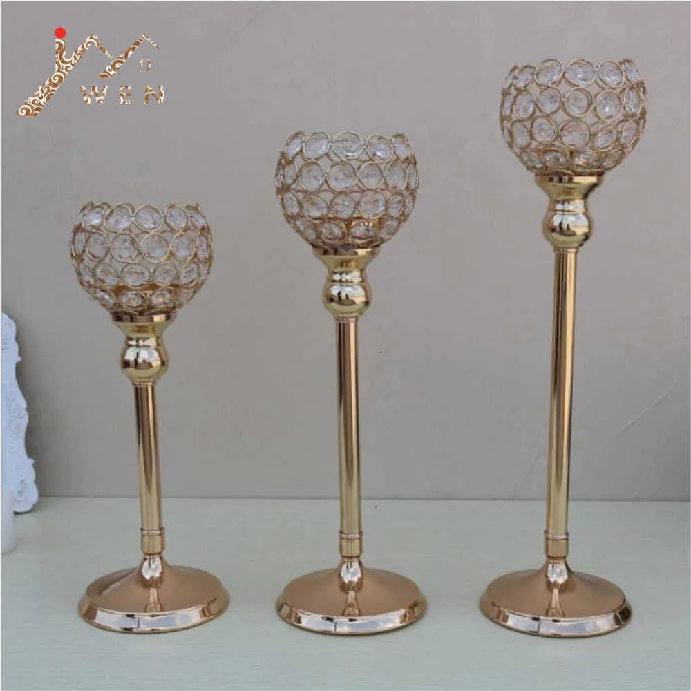 Portacandele singolo Cristalli K9 Candelabro matrimonio placcato oro / Centrotavola Centrotavola Decorazione Candeliere SH190924