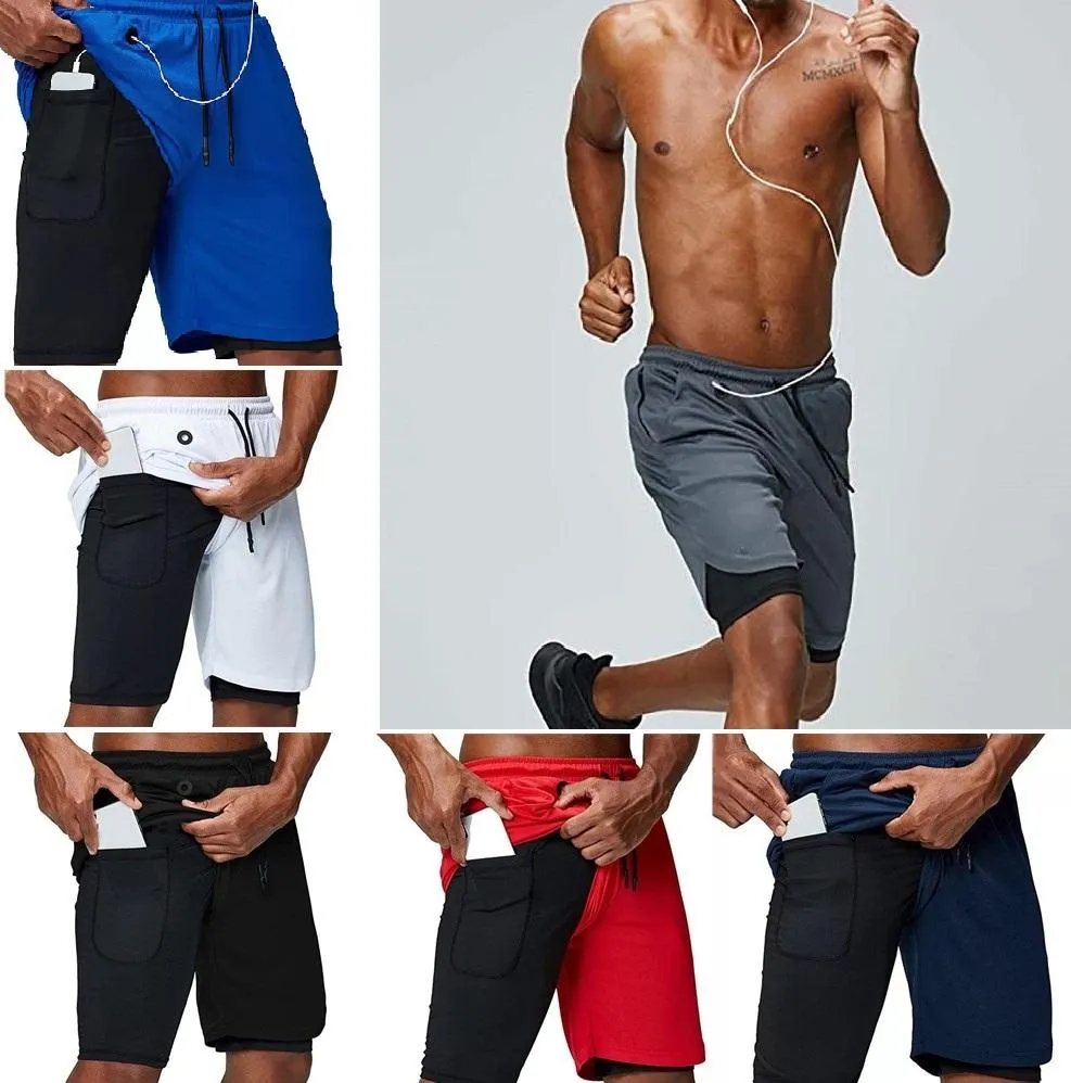 New Men Running Shorts Sports Gym Compression Phone Pocket Wear