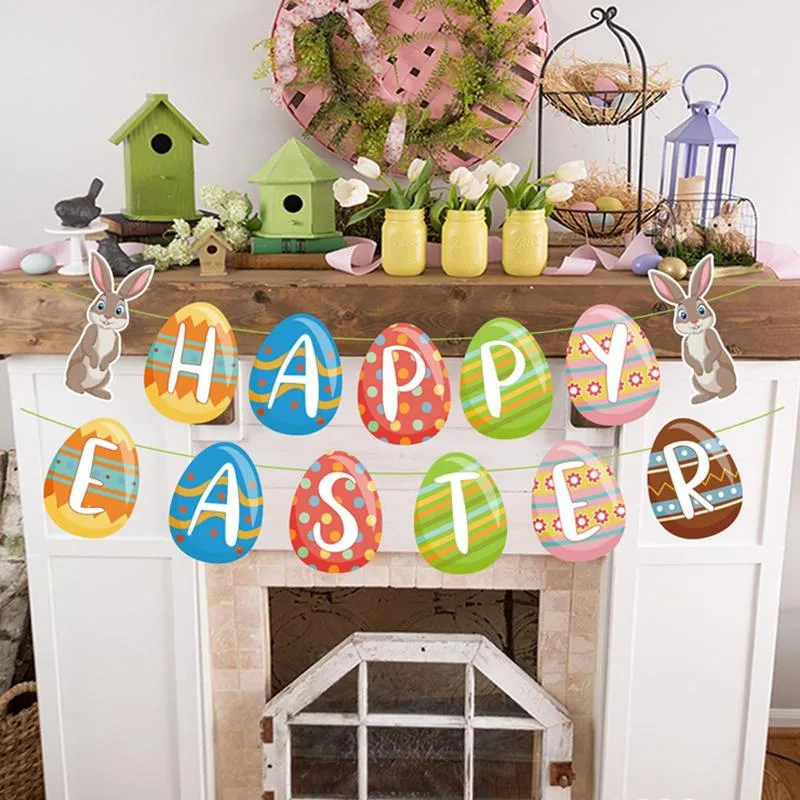 Happy Easter Egg Banner Decoration Hanging Rabbit Garland Bunny Latex Home Easter Birthday Wedding Party Colorful Bunting ZXFTL1599