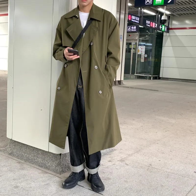 新商品 メンズトレンチコートウインドブレーカー韓国のトレンディな中長期的なハンサムオーバー膝コートダブルブレストルースソリッドカラーウールウール 新品 お取寄 Acelerando Com Ec