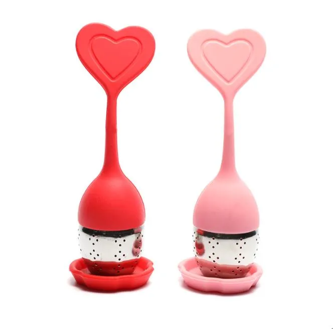 Green tea filter infuser spoon silicone heart shape 304 stainless steel loose leaf leak mesh strainer cute SN3284