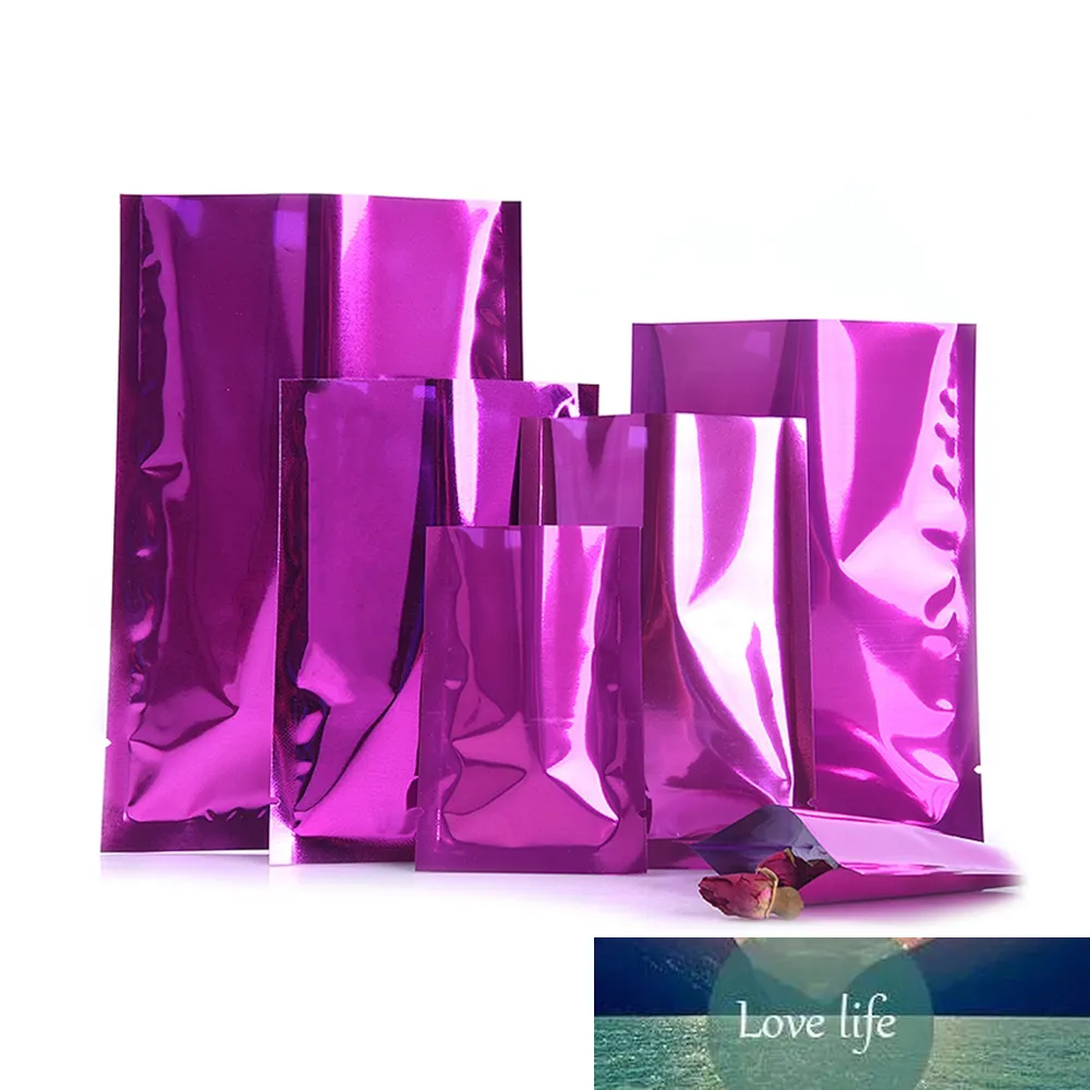 100ピース/ロット光沢のある紫色のアルミニウムマイラーフォイルバッグオープントップヒート真空シールの涙の包装包装のためのパウチ