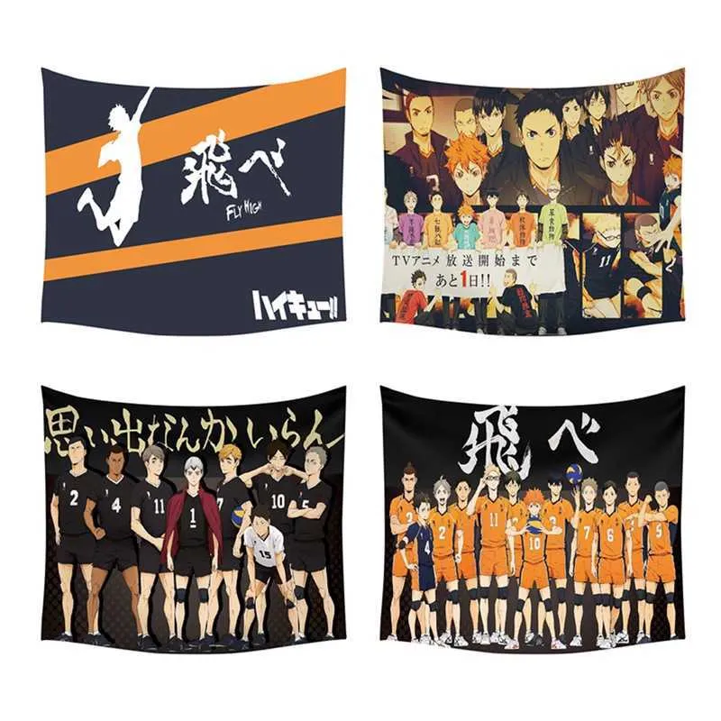 Anime haikyuu vägg tapestry cover beach handduk kasta filt picknick yoga matta hem dekoration 210609