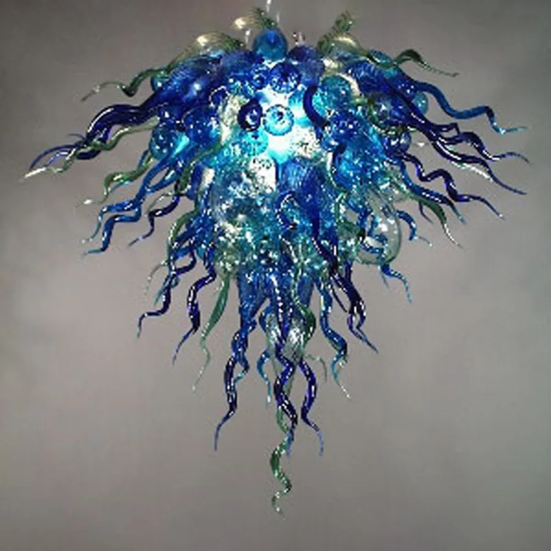 Hand Blown Glass Walls LED Chandelier In Blue And Green For Modern Home
