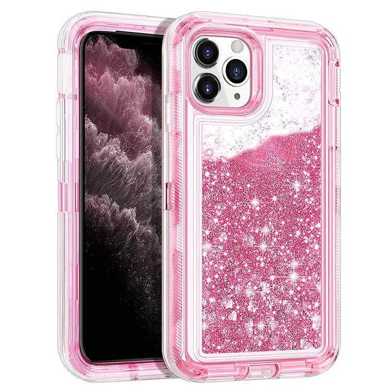 Para iPhone 13 Capas Glitter Líquido Bling Quicksand Pesado Proteção Full Proteção Híbrida Prova de Choque à prova de choque compatível com iphone13 Pro Max 12 11 XR XS