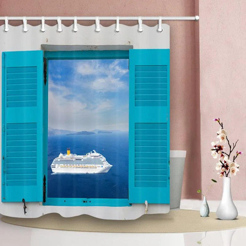 Занавески для душа см. Гигантский круизный лайнер на морском принте занавесу для ванной комнаты полиэстер