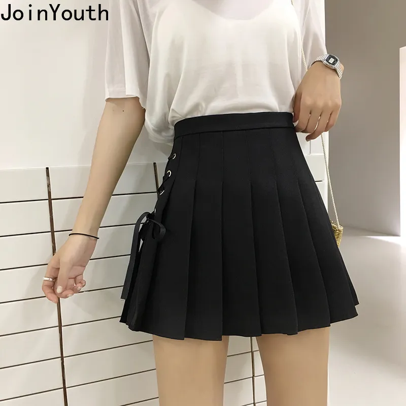 Joinyouth Lace Up High Waist A-Line Mini Skirt 100% Cotton for