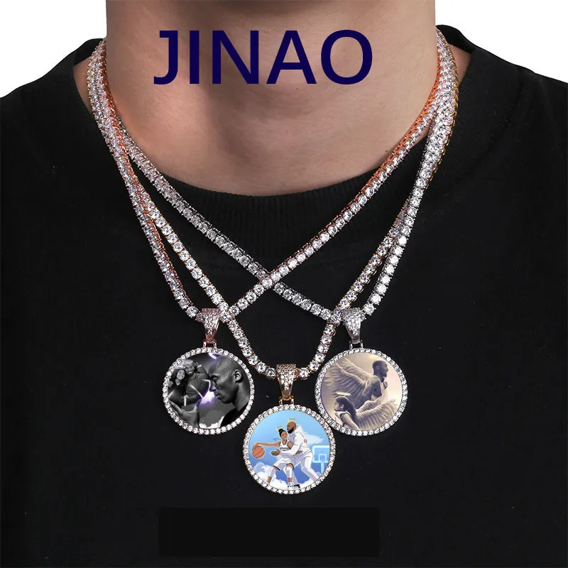 Custom Made Photo With Wings Medallions Necklace & Pendant Free Rope Chain Gold Silver Color Cubic Zircon Men`s Hip hop Jewelry