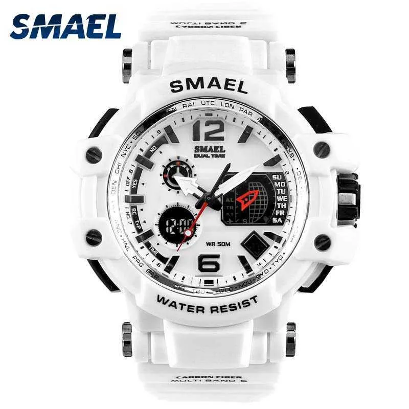 Smael män klockor vit sport klocka ledd digital 50m vattentät casual klocka s chock man klocka 1509 relogios masculino watch man x0625