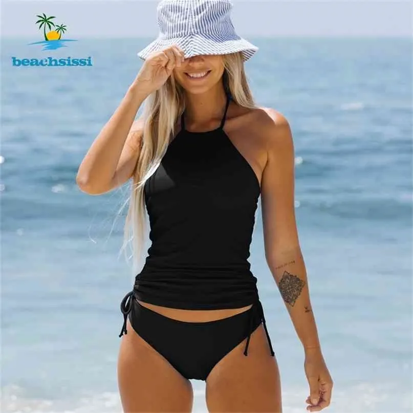 Beachsissi Damska Neck Halter Neck Multicolortancini Set Cute Girl Sprzedaż Bikini Sznurek Swimsuit 2 sztuki Kąpiel Swimwear 210702