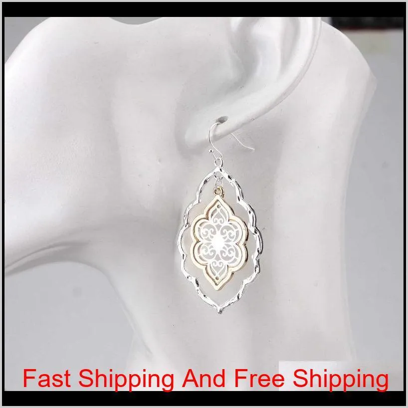 trendy cut out morocco dangle chandelier filigree two tone frame statement drop earrings for women earrings