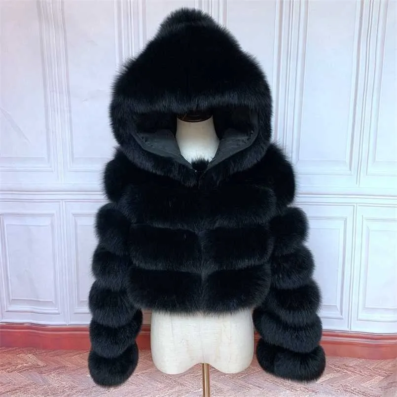 Hooded Coat Black Short Fluffy Faux Fur Jacket Clothing Black Faux