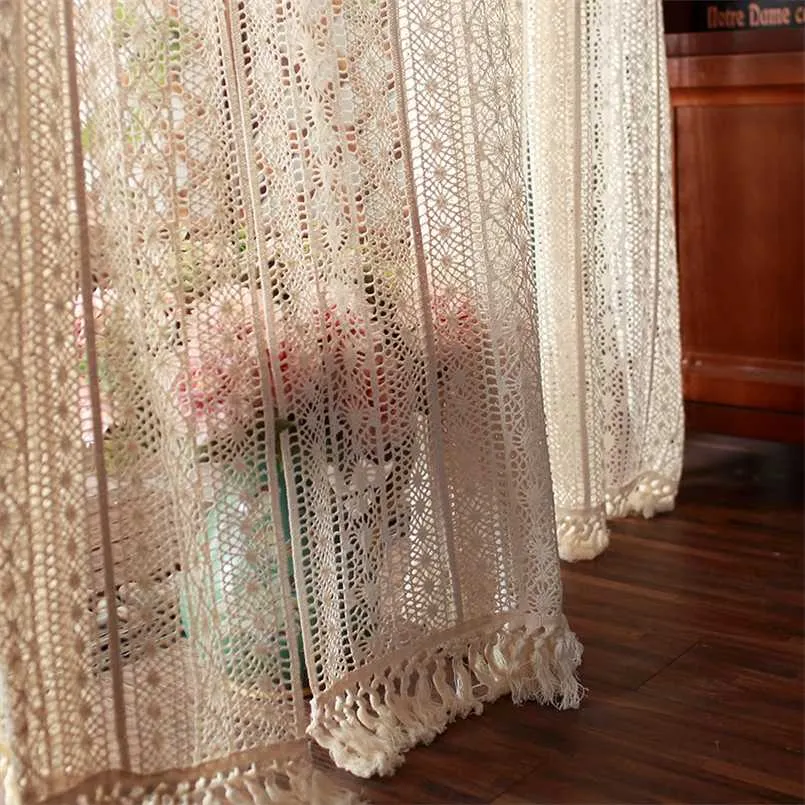 Rideau creux au crochet rétro américain, rideau prêt à l'emploi pour salon, chambre à coucher, balcon, rideau en tulle transtant AG555 # 4 211203