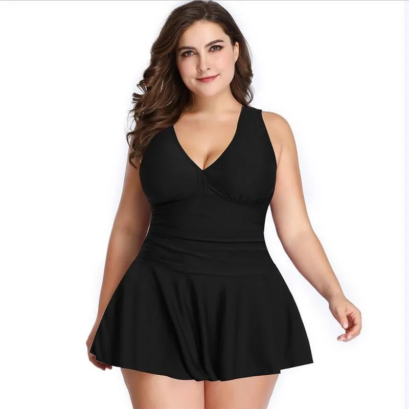 One-Piece Suits 2021 Plus Size 3XL Fat Womens Swim Wear Tankini Dress Solid Bathing Suit Two Pieces Slim Swimsuit Big For Ladies